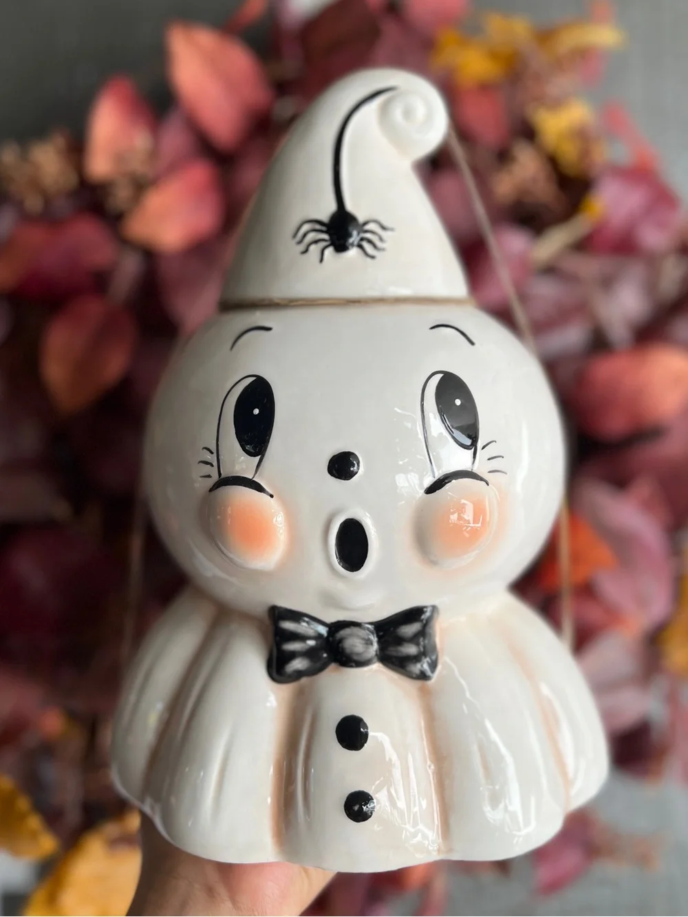 White Ceramic Ghost Figurine Holiday Decor by